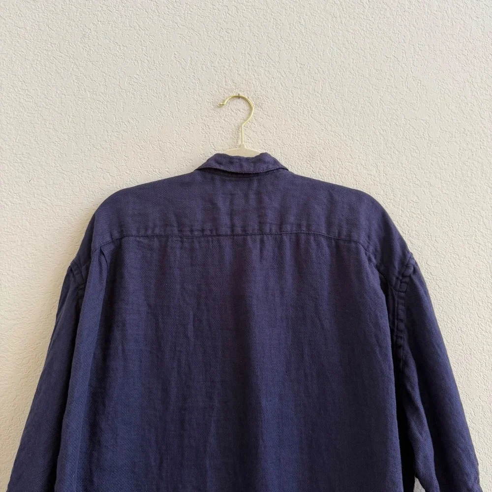 Banana Republic Mens XL Navy Blue‎ 100% Irish Linen Short Sleeve Button Up Shirt